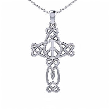 Celtic Heart in Cross Shape with Peace Symbol Silver Pendant TPD6478